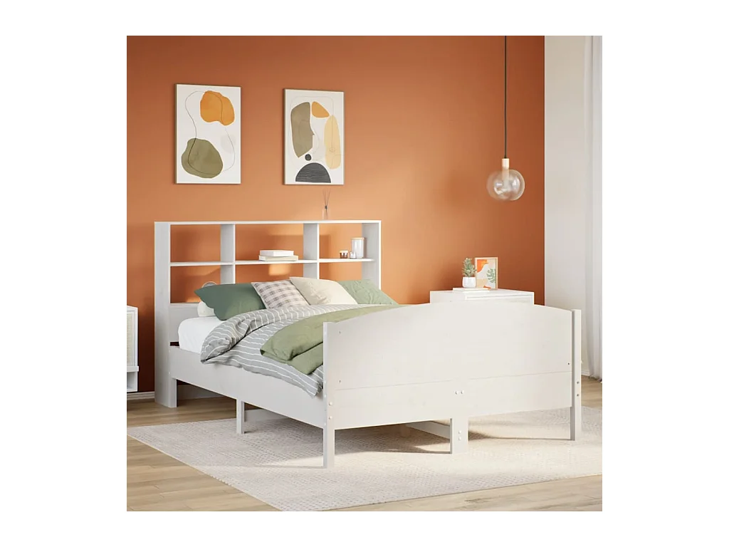 Lit bibliothèque sans matelas blanc 160x200 cm bois pin massif