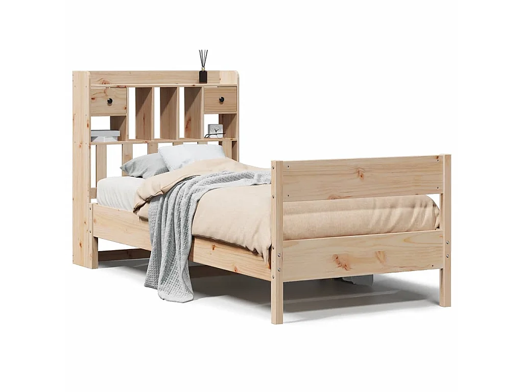 Cama con estantería sin colchón madera maciza de pino 75x190 cm