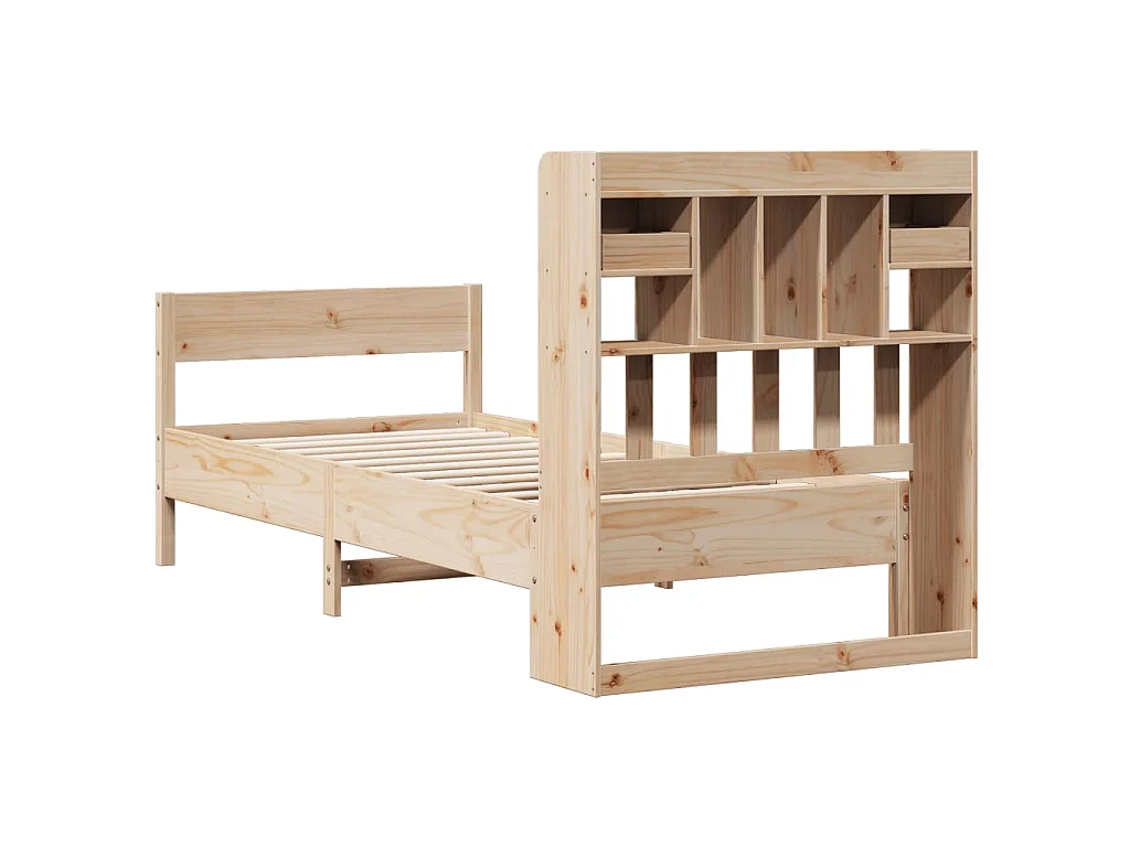 Cama con estantería sin colchón madera maciza de pino 75x190 cm