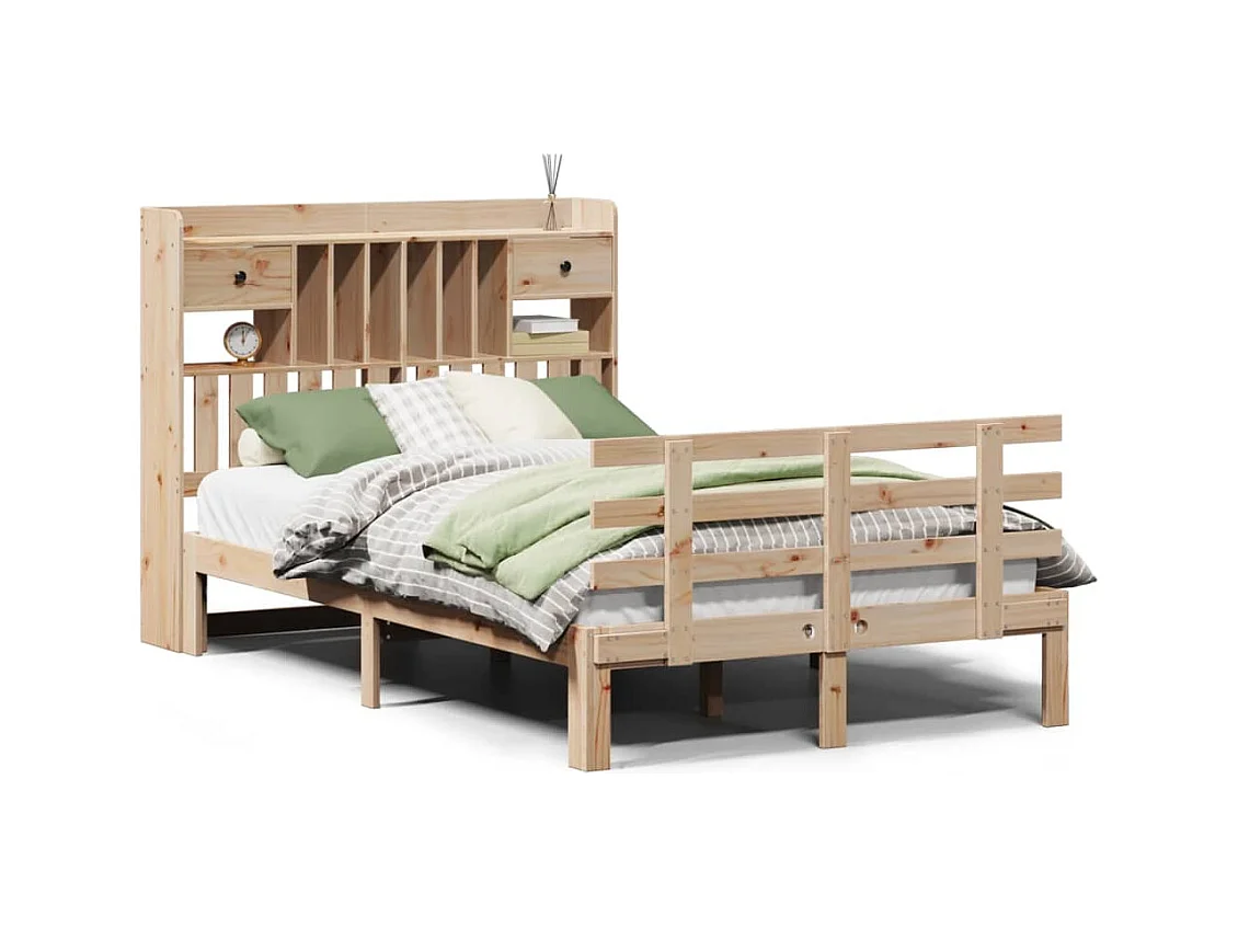 Lit bibliothèque sans matelas 135x190 cm bois de pin massif