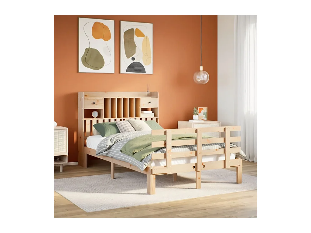 Massivholzbett mit Regal ohne Matratze 135x190 cm Kiefer