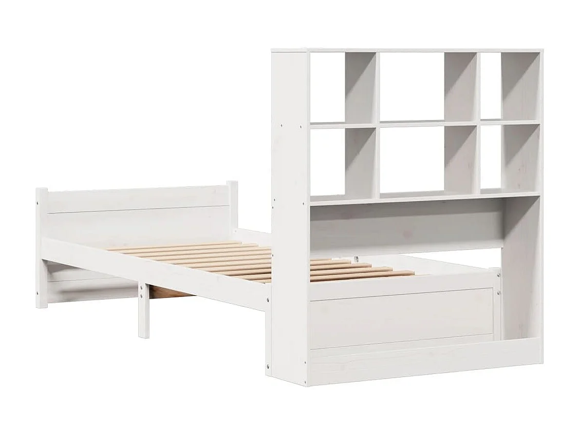 Lit bibliothèque sans matelas blanc 90x200cm bois de pin massif