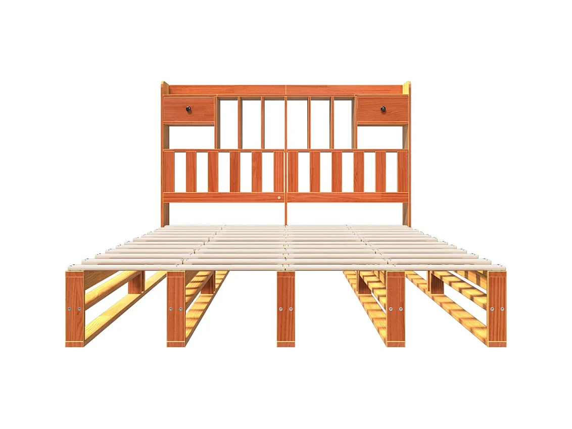 Lit bibliothèque sans matelas cire marron 140x190 cm pin massif