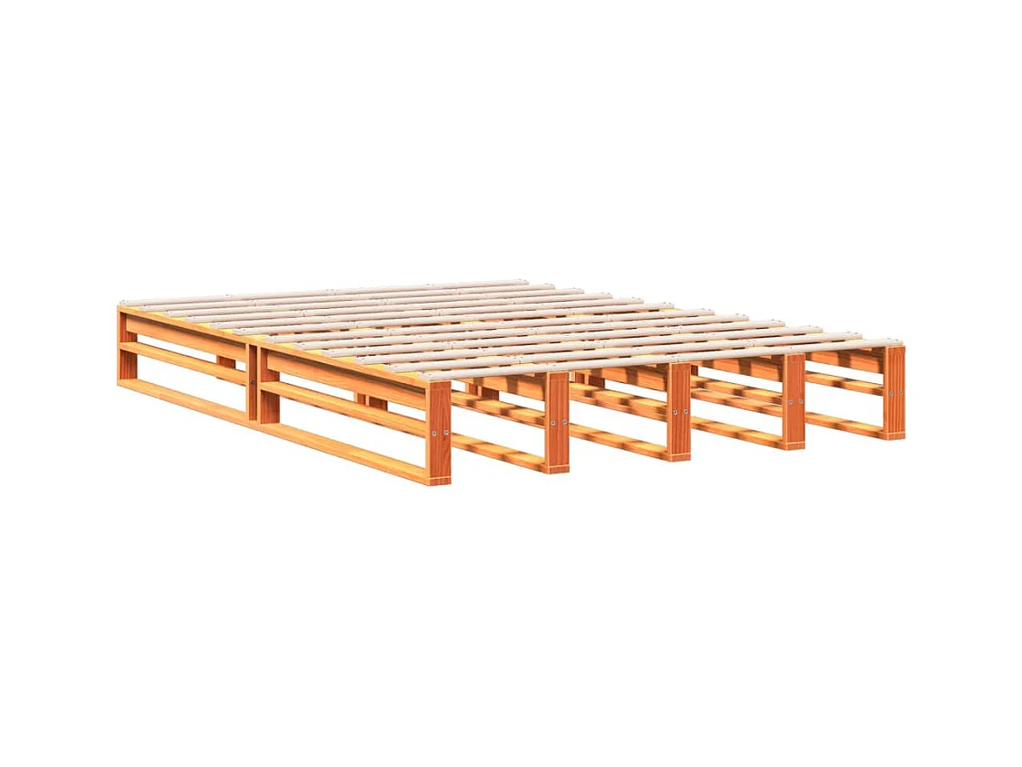 Lit bibliothèque sans matelas cire marron 140x190 cm pin massif