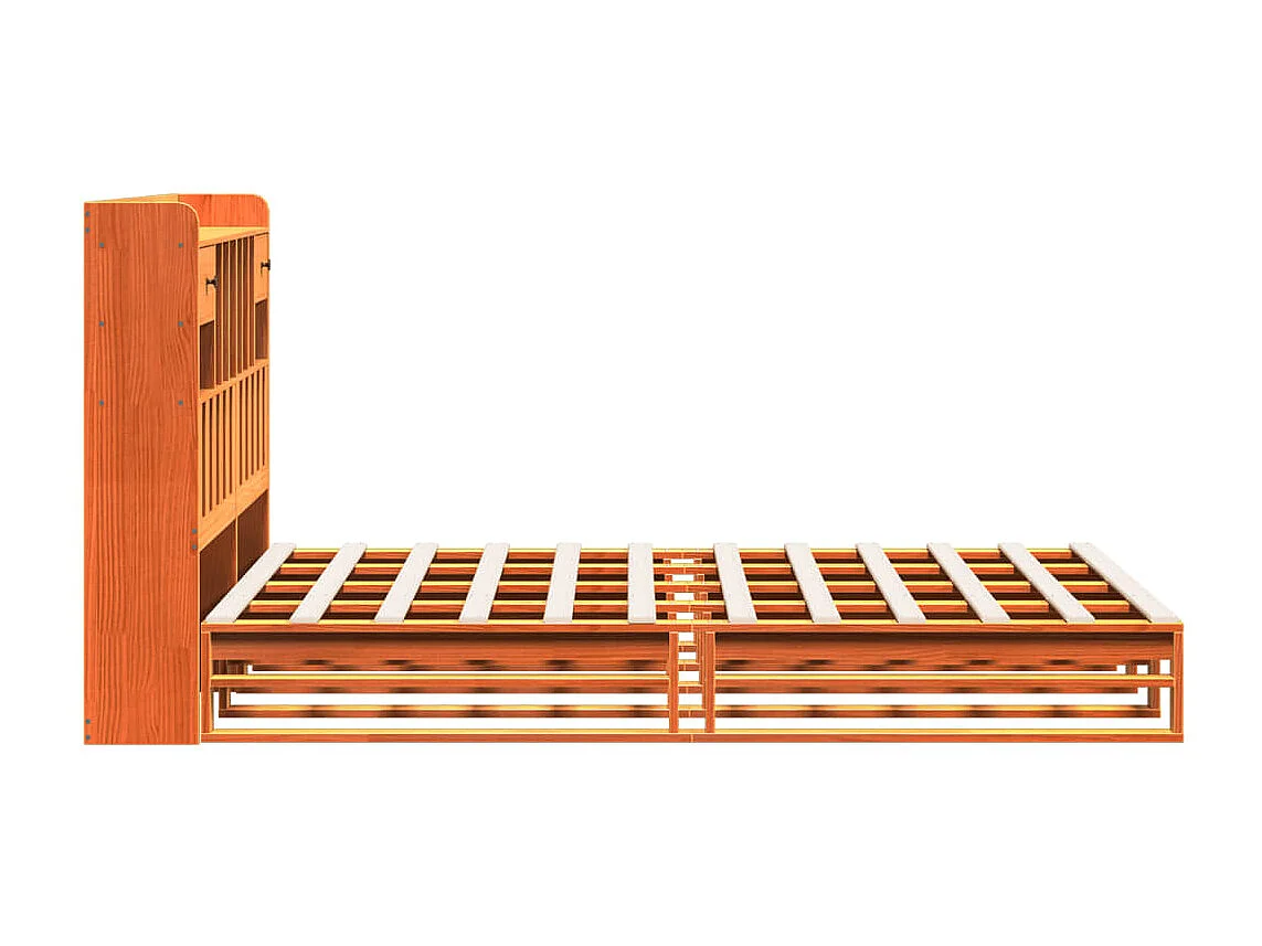 Cama con estantería sin colchón madera maciza marrón 140x190 cm