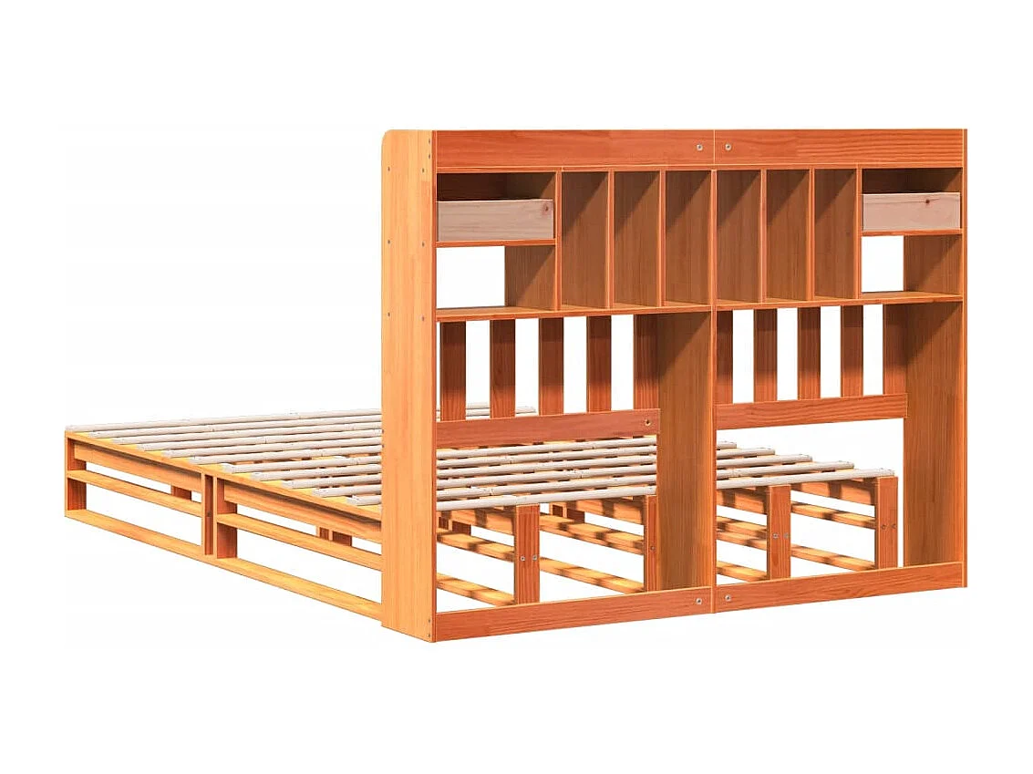Cama con estantería sin colchón madera maciza marrón 140x190 cm