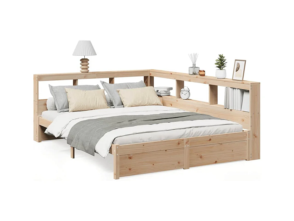 Bed met boekenkast zonder matras massief grenenhout 150x200 cm