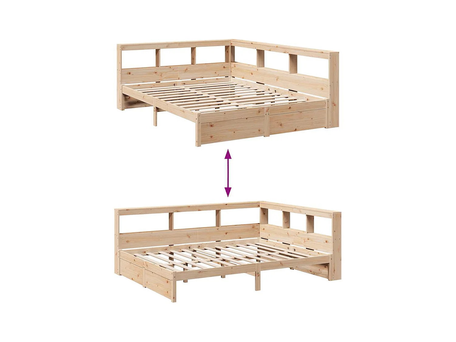 Bed met boekenkast zonder matras massief grenenhout 150x200 cm