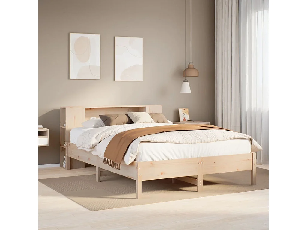 Bed met boekenkast zonder matras massief grenenhout 135x190 cm