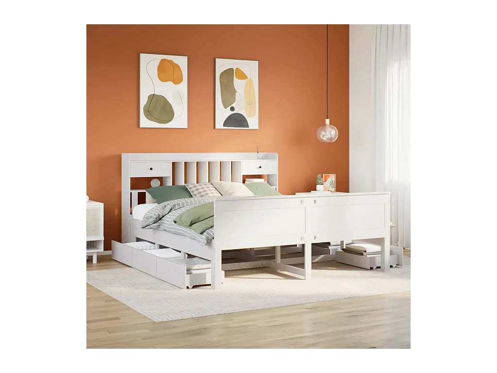 Lit bibliothèque sans matelas blanc 180x200 cm bois pin massif