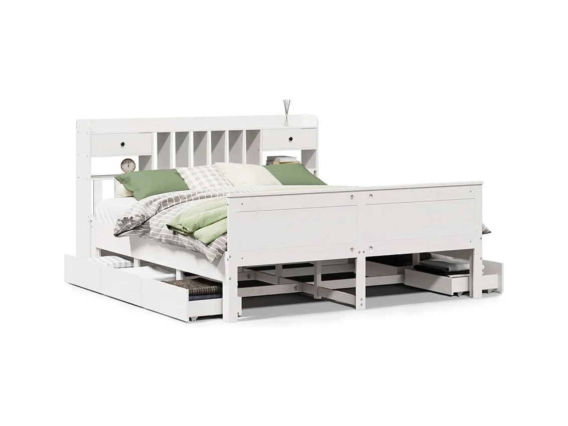 Lit bibliothèque sans matelas blanc 180x200 cm bois pin massif