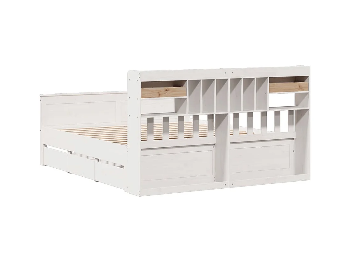 Lit bibliothèque sans matelas blanc 180x200 cm bois pin massif