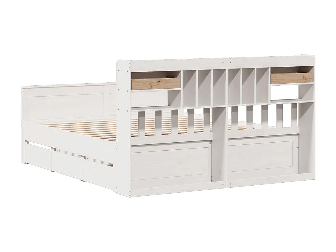Lit bibliothèque sans matelas blanc 180x200 cm bois pin massif