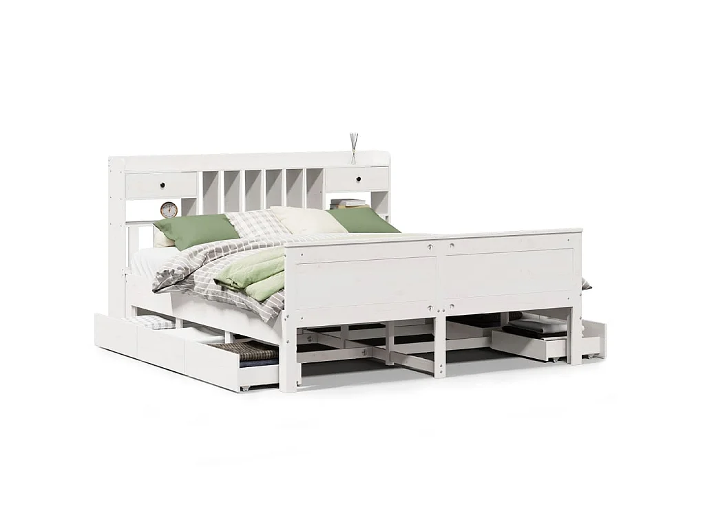 Bed met boekenkast zonder matras grenenhout wit 180x200 cm