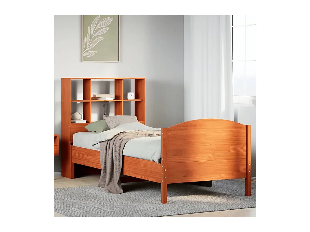 Lit bibliothèque sans matelas cire marron 90x200 cm pin massif