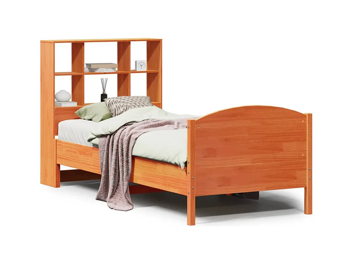 Lit bibliothèque sans matelas cire marron 90x200 cm pin massif