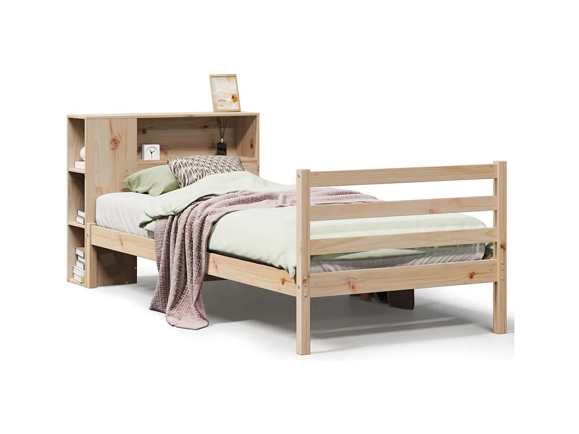 Lit bibliothèque sans matelas 100x200 cm bois massif de pin