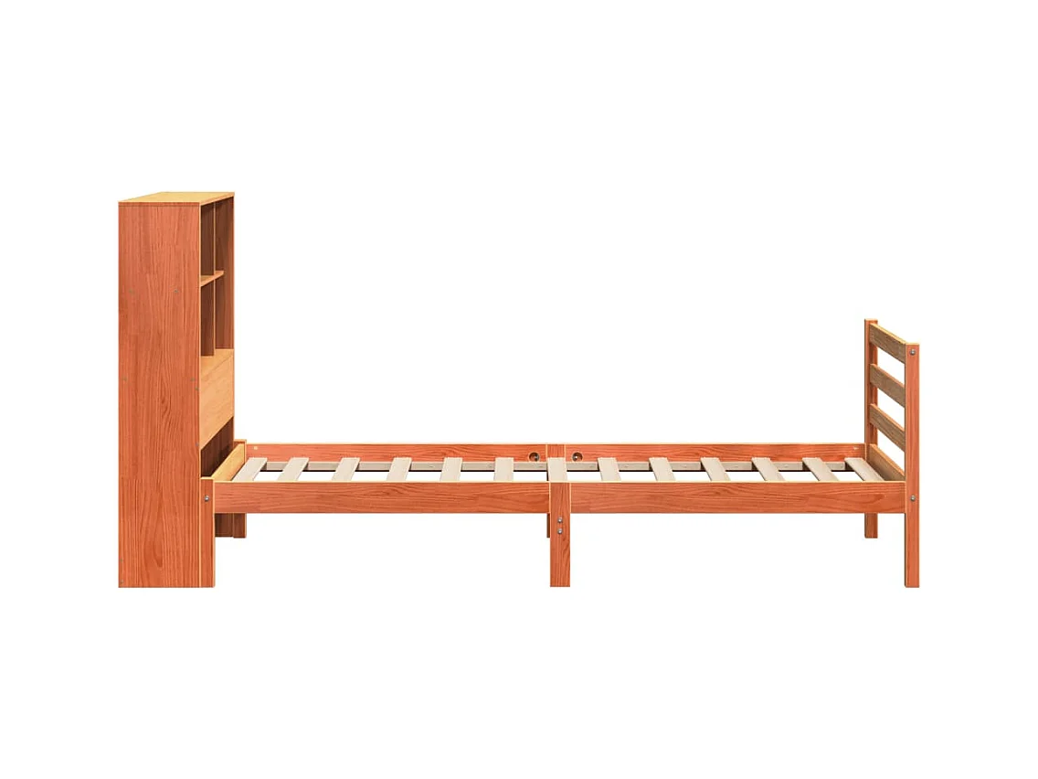 Massivholzbett mit Regal ohne Matratze Wachsbraun 100x200 cm