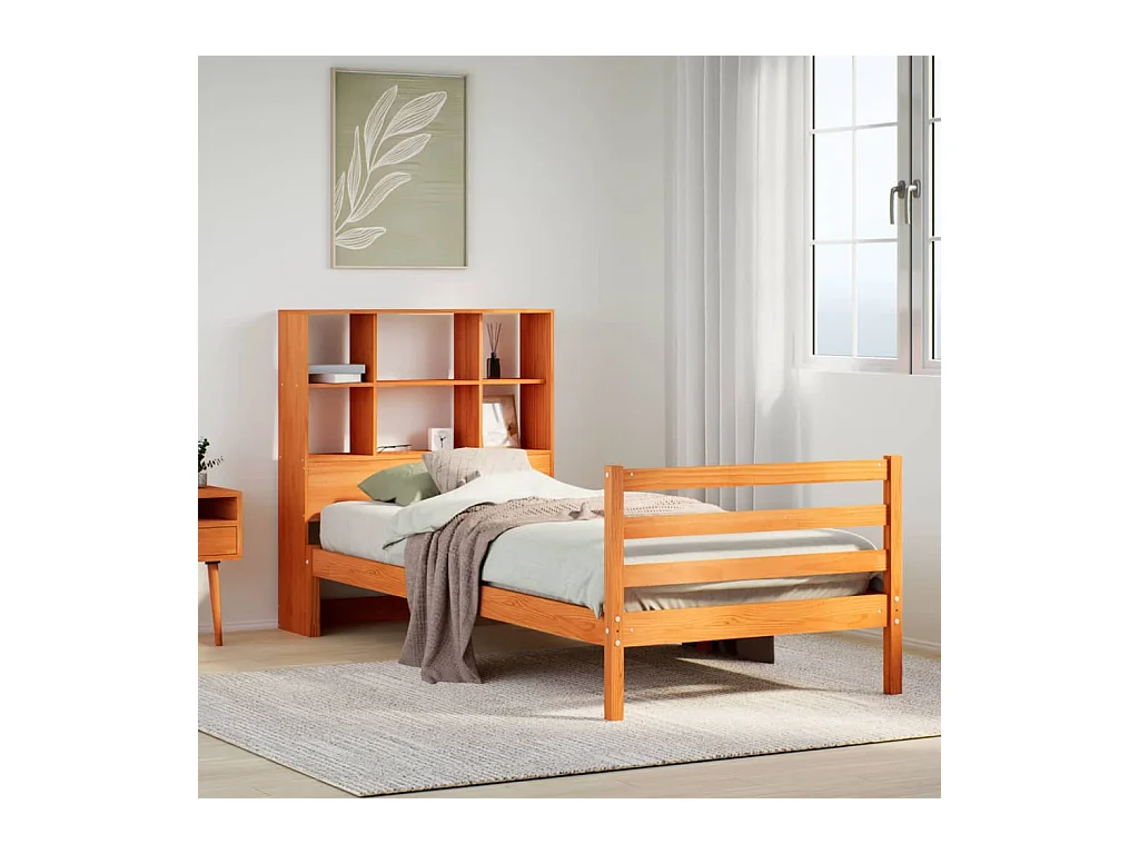Lit bibliothèque sans matelas cire marron 100x200cm bois massif