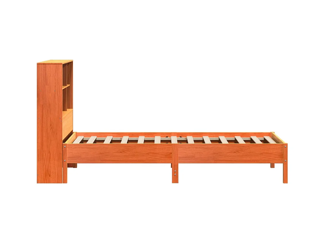 Bed met boekenkast zonder matras grenenhout wasbruin 100x200 cm