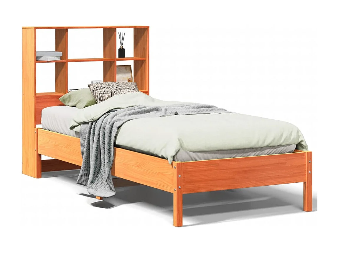 Lit bibliothèque sans matelas cire marron 100x200 cm pin massif