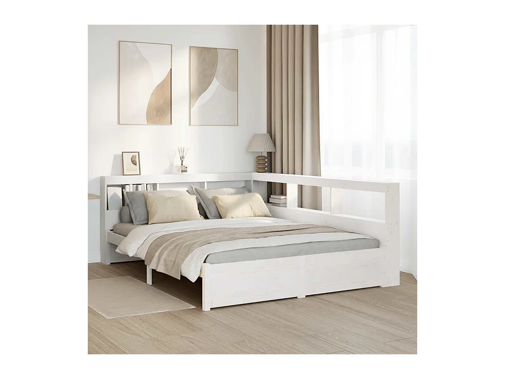 Massivholzbett mit Regal ohne Matratze Weiß 150x200 cm Kiefer