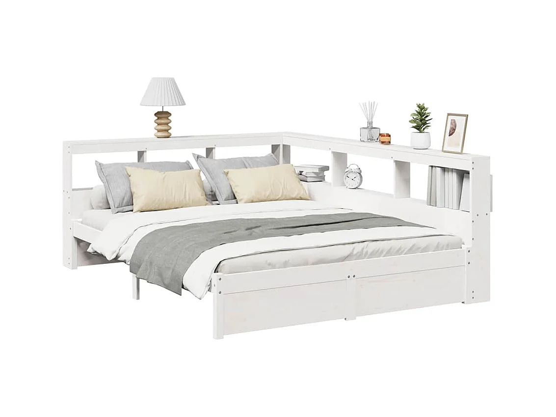 Massivholzbett mit Regal ohne Matratze Weiß 150x200 cm Kiefer