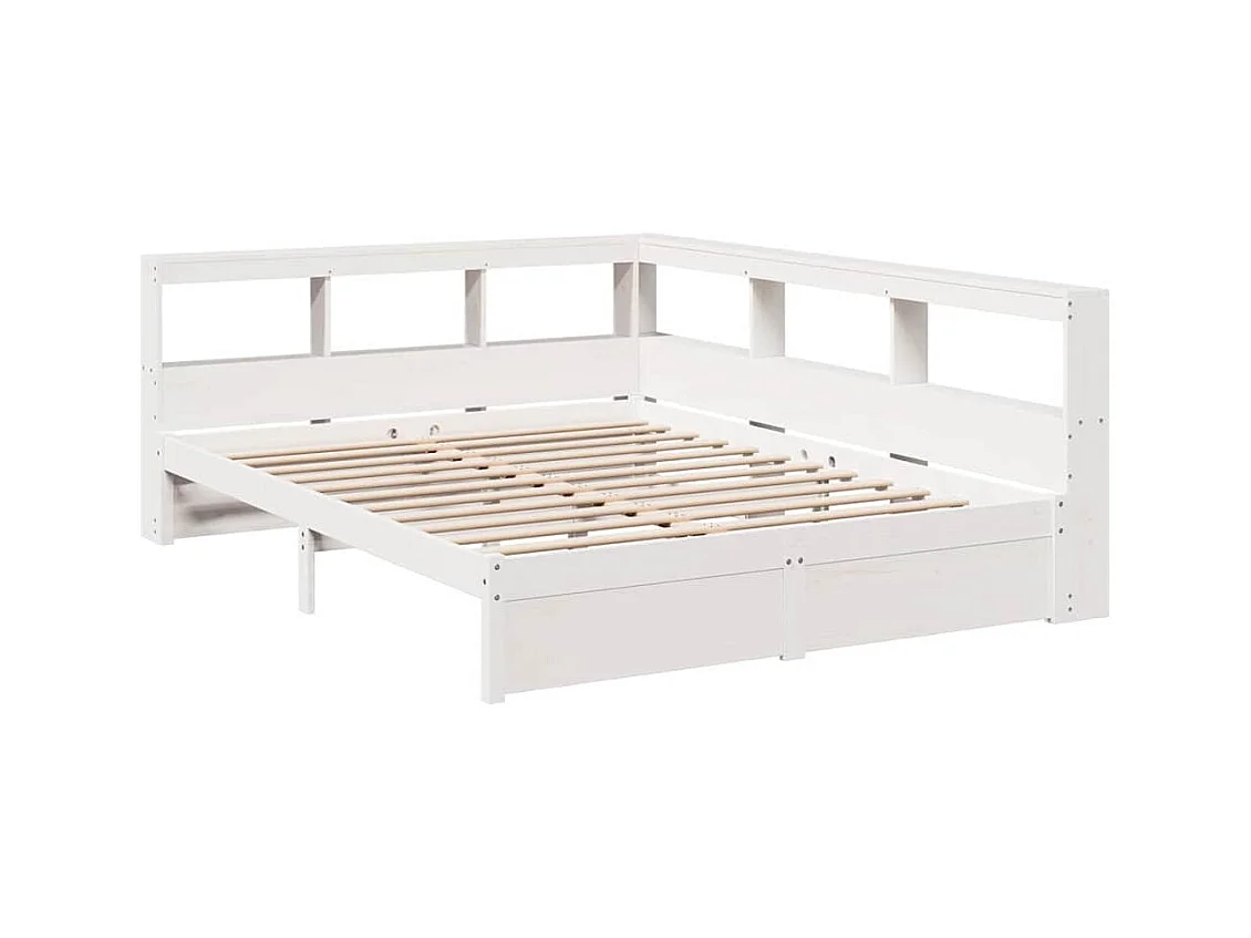 Massivholzbett mit Regal ohne Matratze Weiß 150x200 cm Kiefer