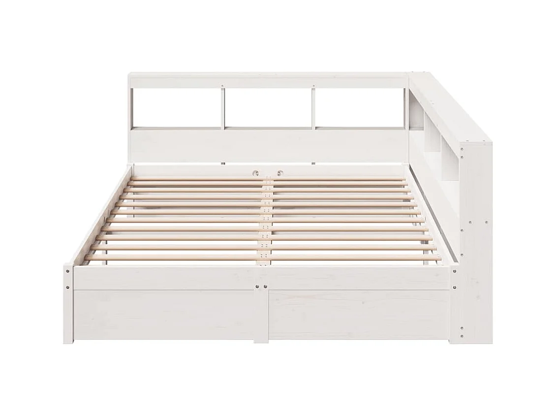Massivholzbett mit Regal ohne Matratze Weiß 150x200 cm Kiefer