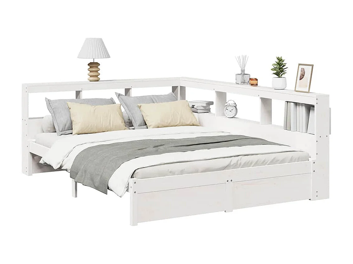 Massivholzbett mit Regal ohne Matratze Weiß 150x200 cm Kiefer