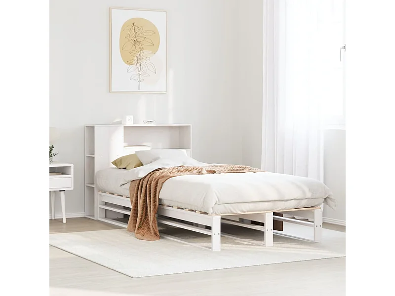 Bed met boekenkast zonder matras massief hout wit 100x200 cm