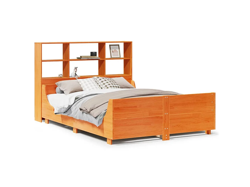 Letto Libreria senza Materasso Marrone Cera 140x190 cm Legno