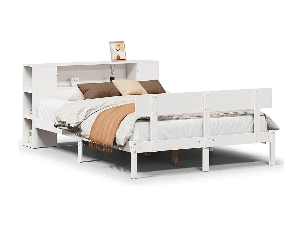 Bed met boekenkast zonder matras grenenhout wit 140x200 cm