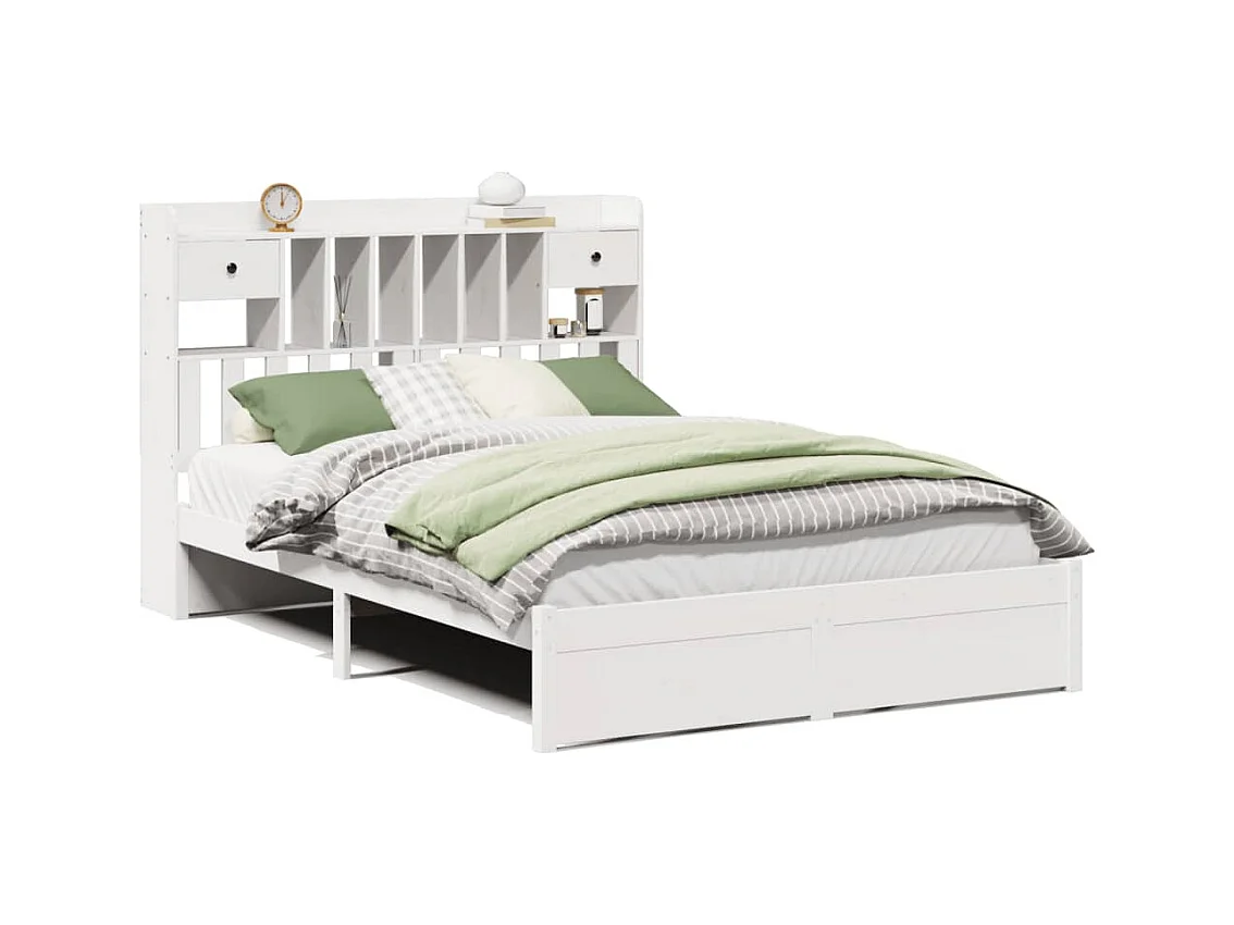 Cama con estantería sin colchón madera maciza blanca 150x200 cm