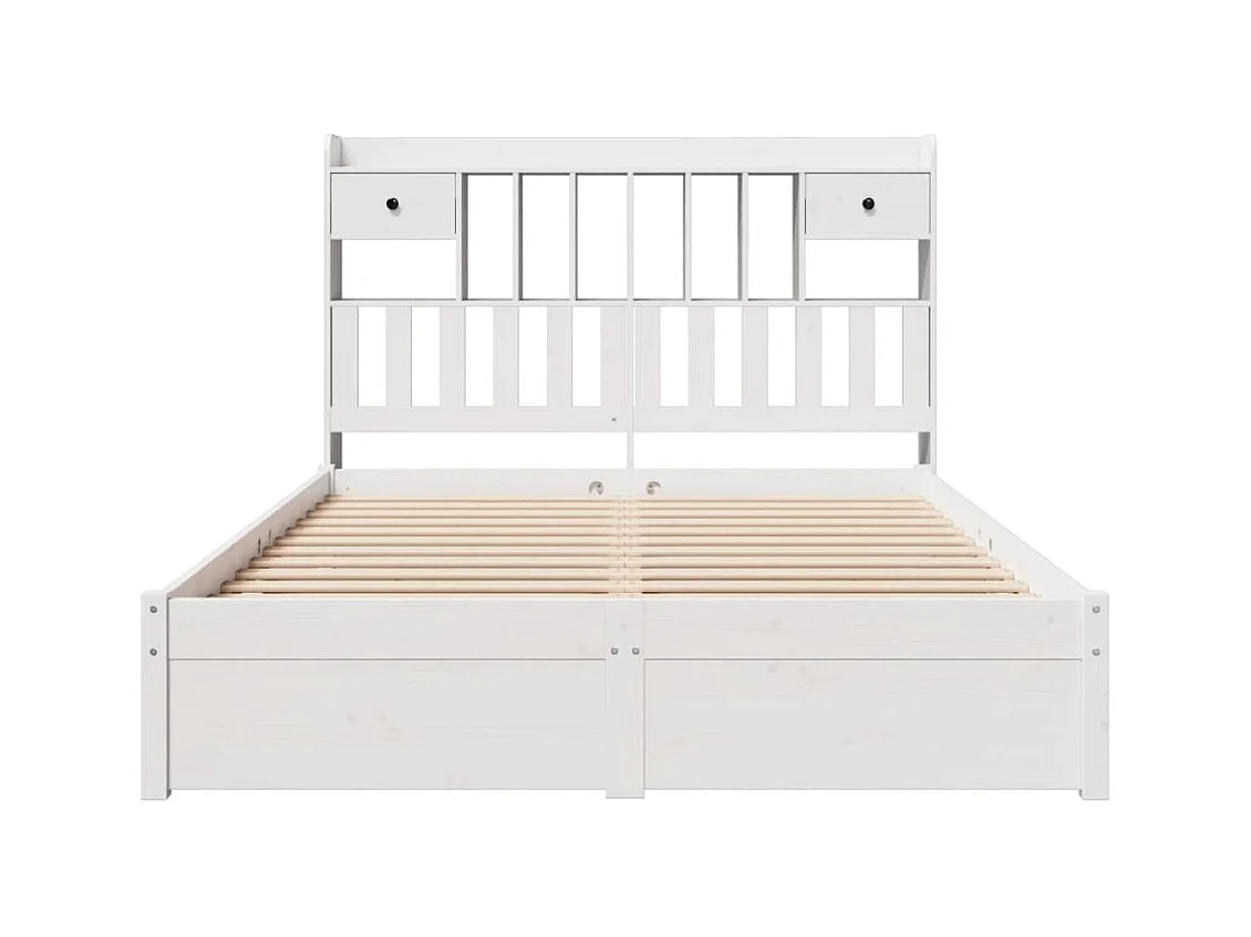 Cama con estantería sin colchón madera maciza blanca 150x200 cm