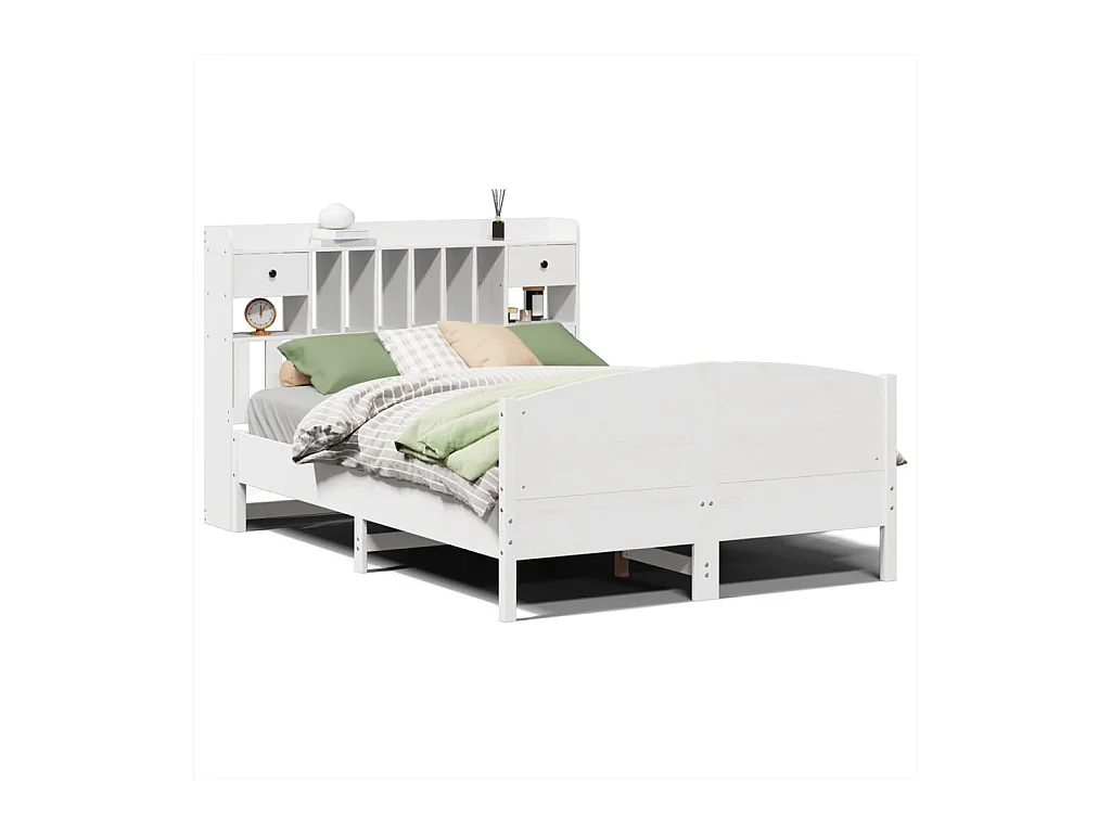 Lit bibliothèque sans matelas blanc 140x190 cm bois pin massif