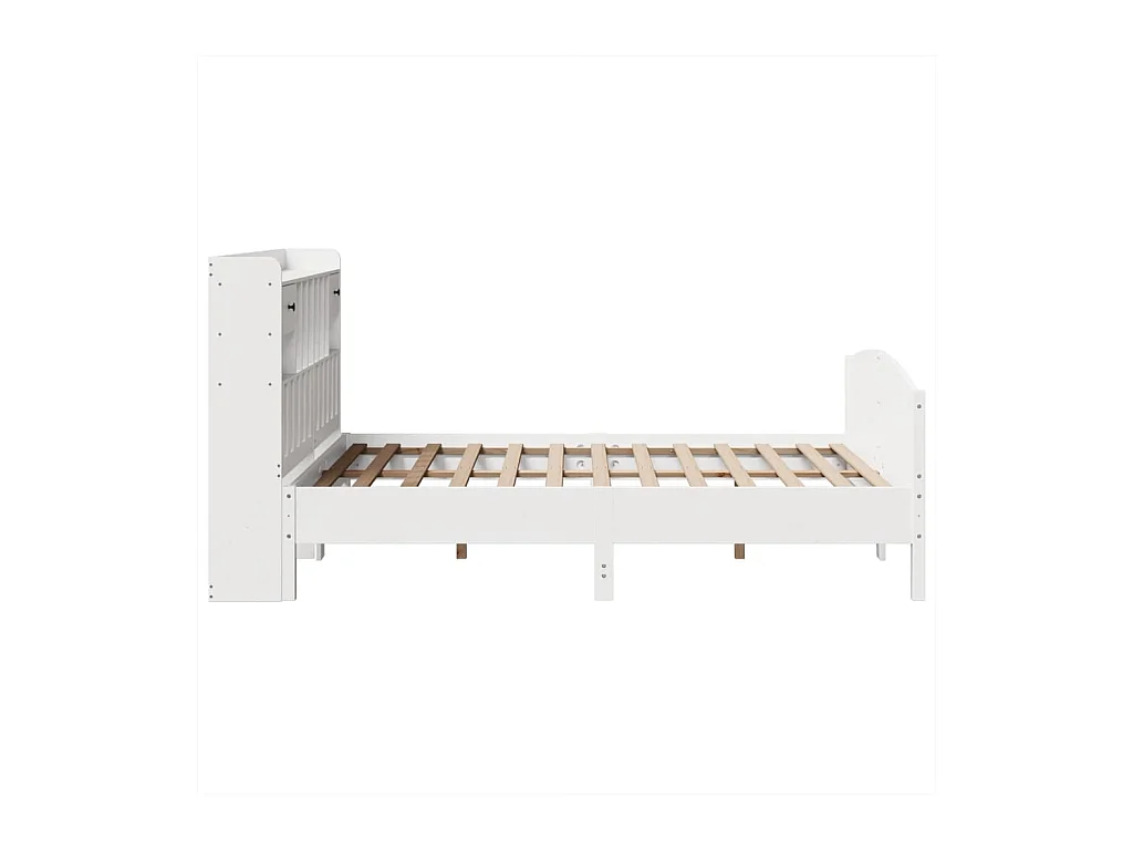 Lit bibliothèque sans matelas blanc 140x190 cm bois pin massif