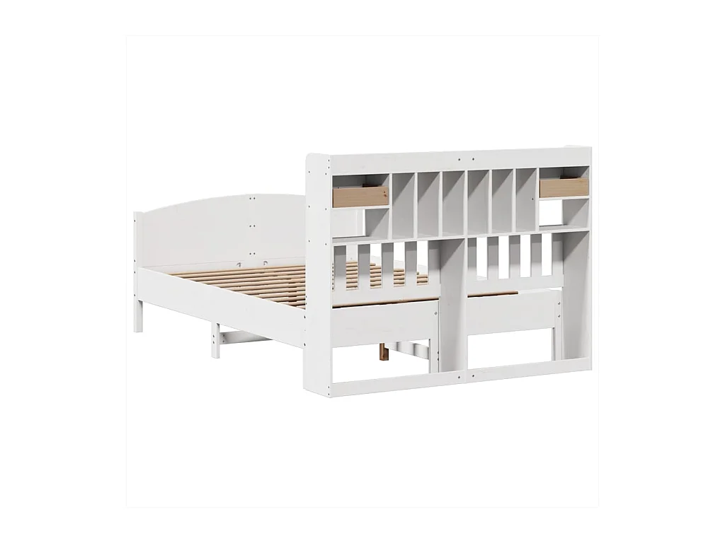 Lit bibliothèque sans matelas blanc 140x190 cm bois pin massif