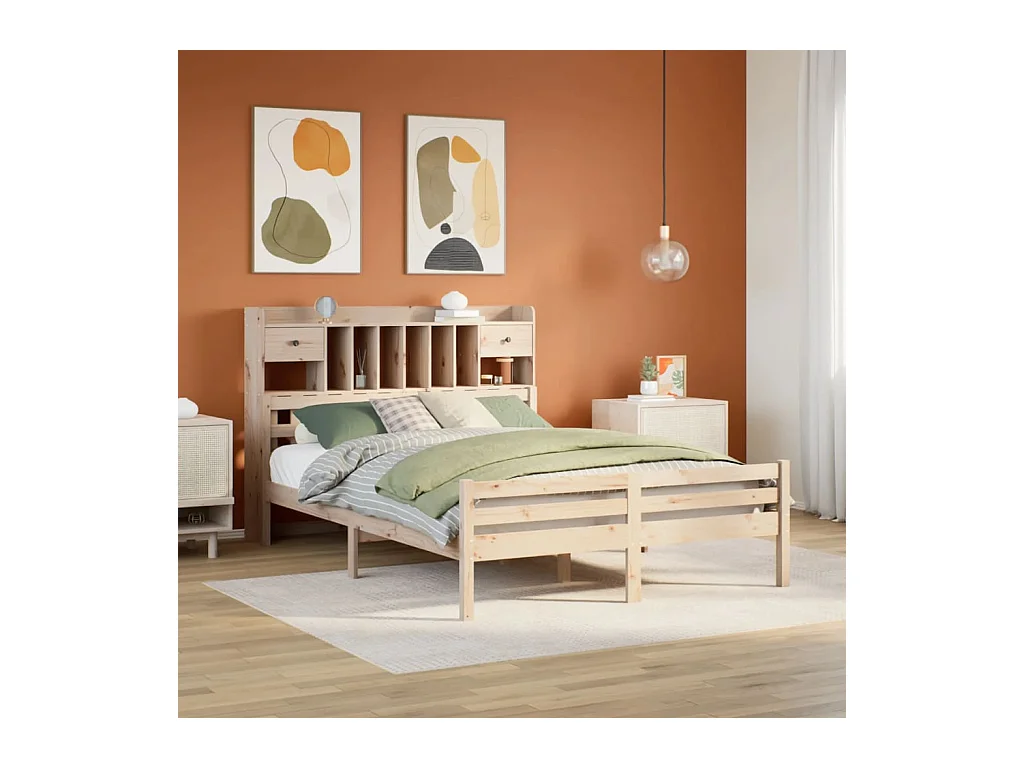 Lit bibliothèque sans matelas 140x190 cm bois de pin massif