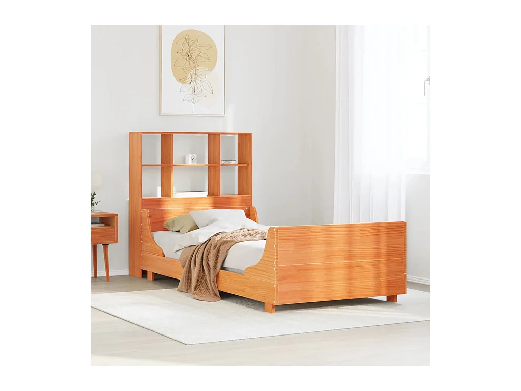 Massivholzbett mit Regal ohne Matratze Wachsbraun 90x200 cm