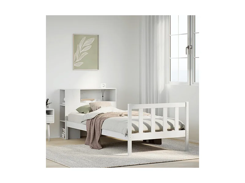 Bed met boekenkast zonder matras grenenhout wit 90x200 cm