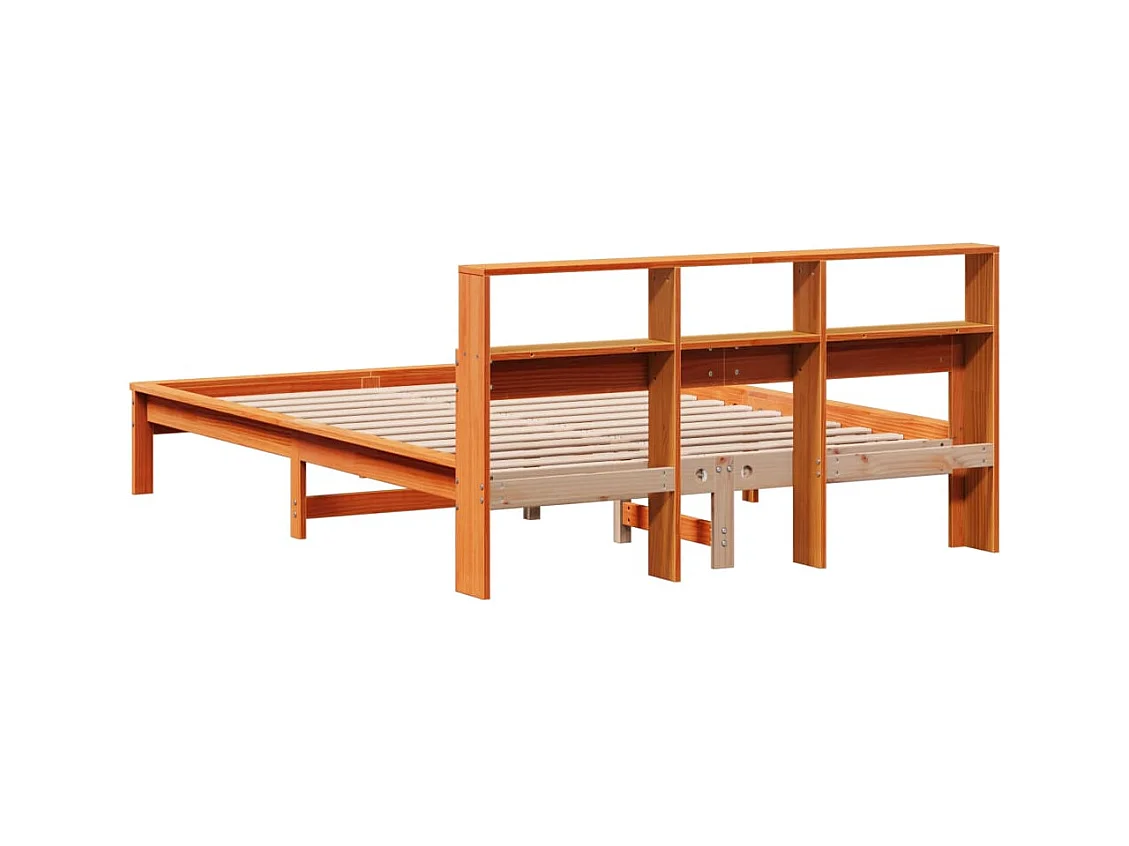 Lit bibliothèque sans matelas cire marron 120x190cm pin massif