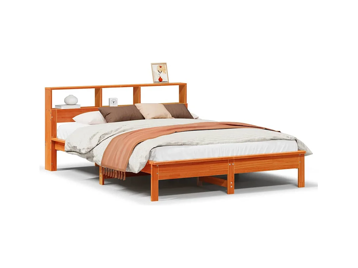 Letto Libreria senza Materasso Marrone Cera 120x190 cm in Pino