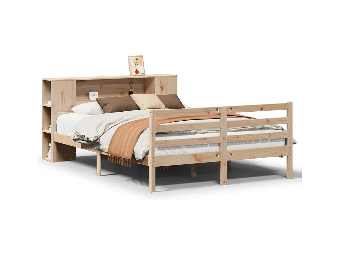 Lit bibliothèque sans matelas 150x200 cm bois massif de pin