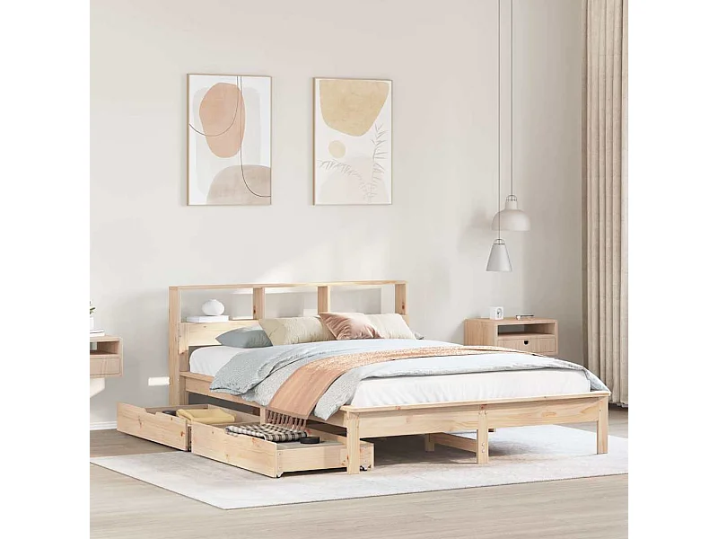 Bed met boekenkast zonder matras massief grenenhout 150x200 cm