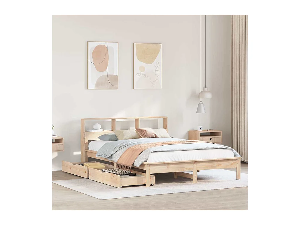 Lit bibliothèque sans matelas 150x200 cm bois massif de pin