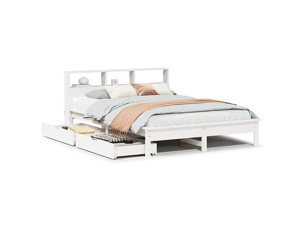 Bed met boekenkast zonder matras grenenhout wit 140x200 cm