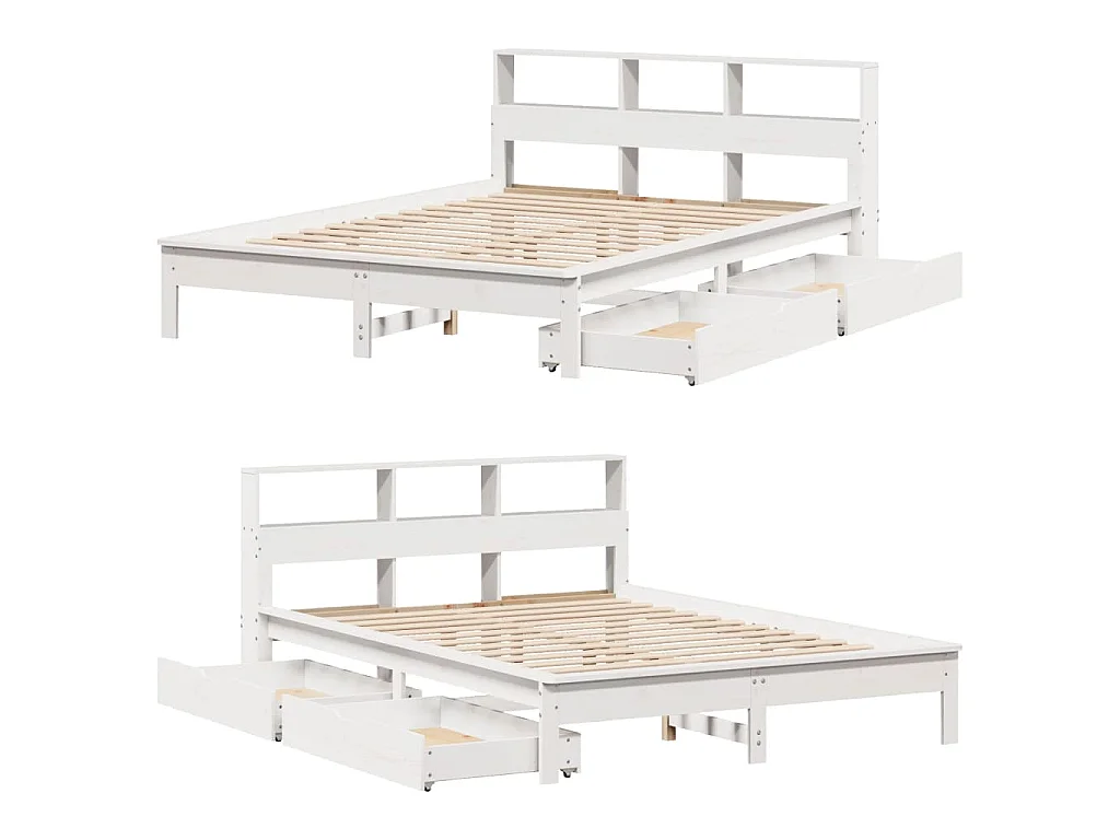 Bed met boekenkast zonder matras grenenhout wit 140x200 cm