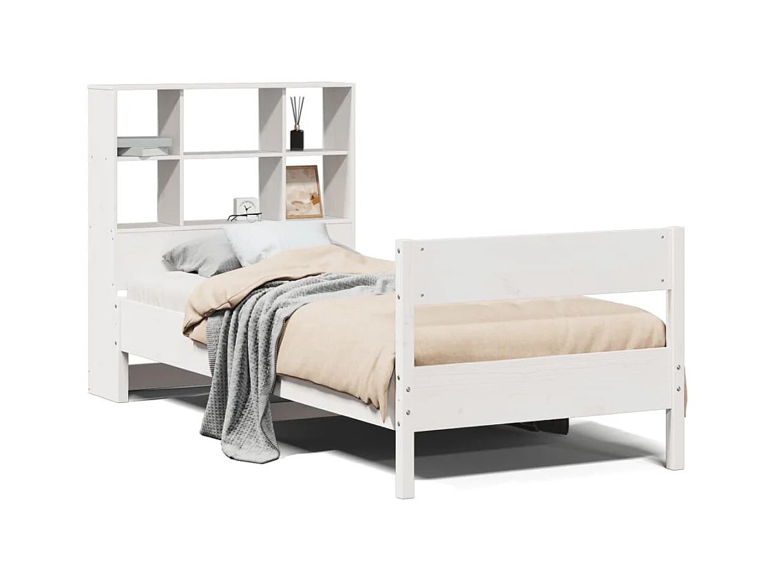 Lit bibliothèque sans matelas blanc 90x190cm bois de pin massif