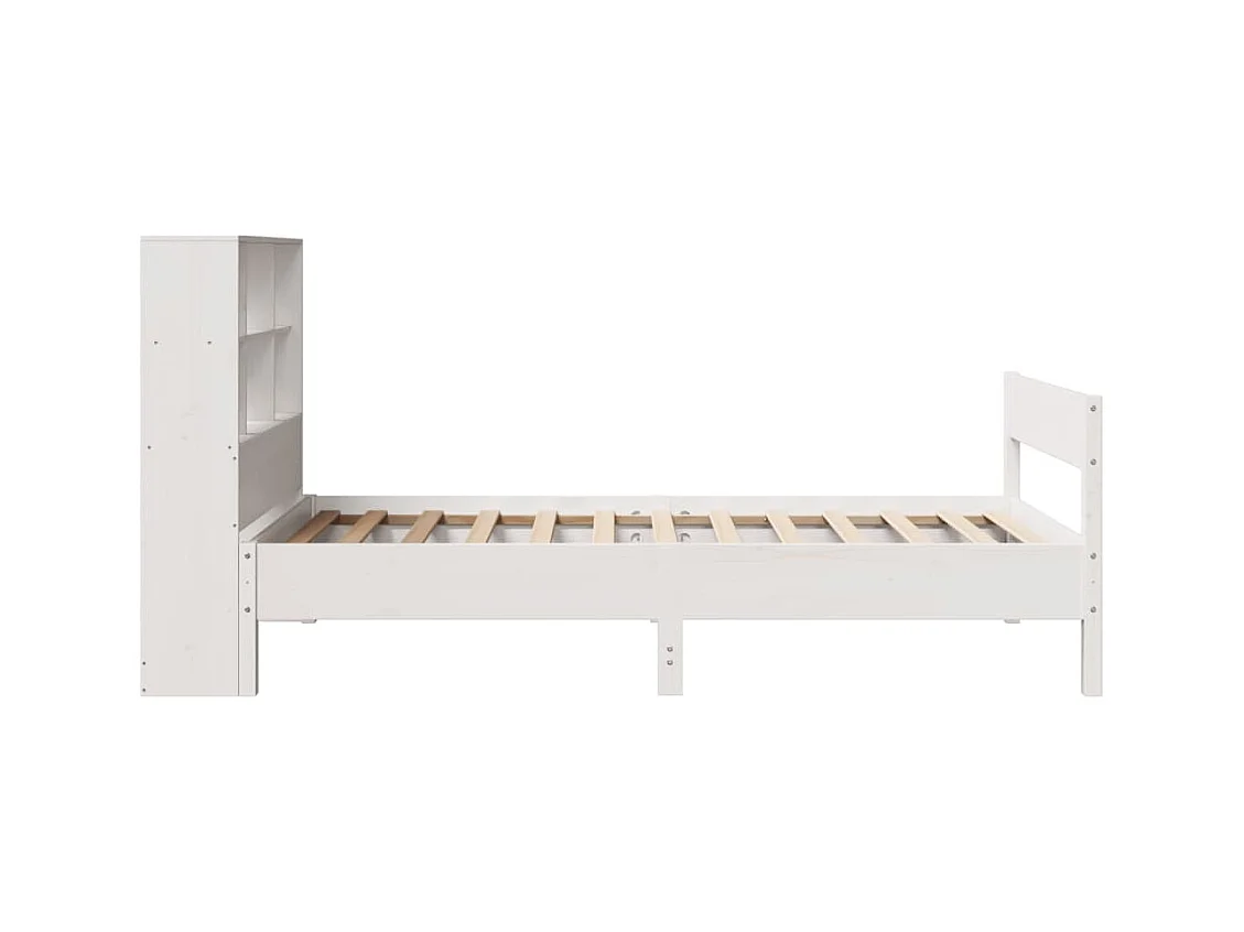 Lit bibliothèque sans matelas blanc 90x190cm bois de pin massif